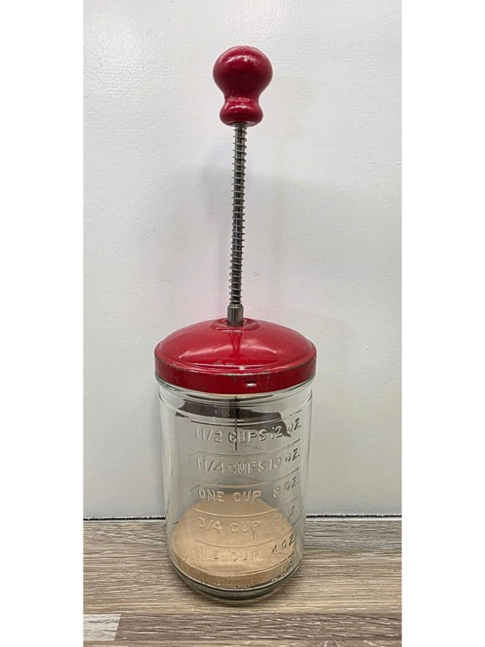 Vintage 1950s MCM Hazel Atlas Glass and Red Metal Hand Chopper